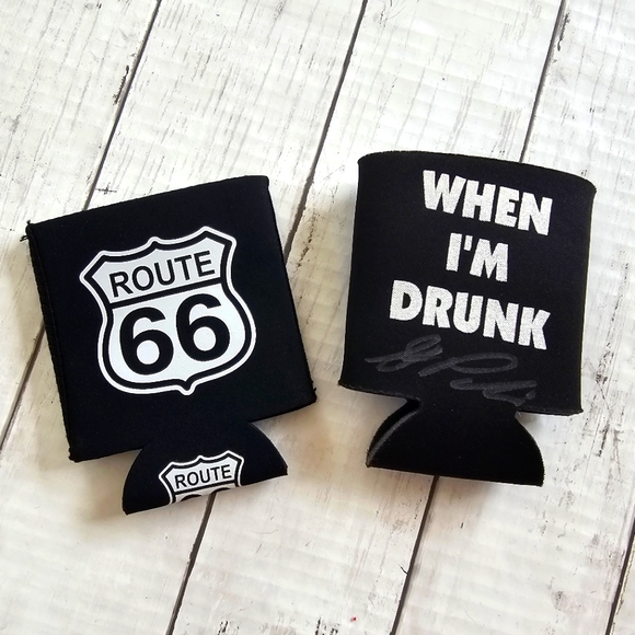 LOT of 2 Drink Beverage Koozies Route 66 & Signed Steven Padilla Black & White - Picture 2 of 3